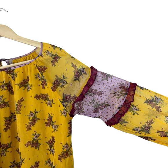Sundance Small Floral Dreams Blouse Top Boho Yellow Gold Tassels Womens - Picture 8 of 15